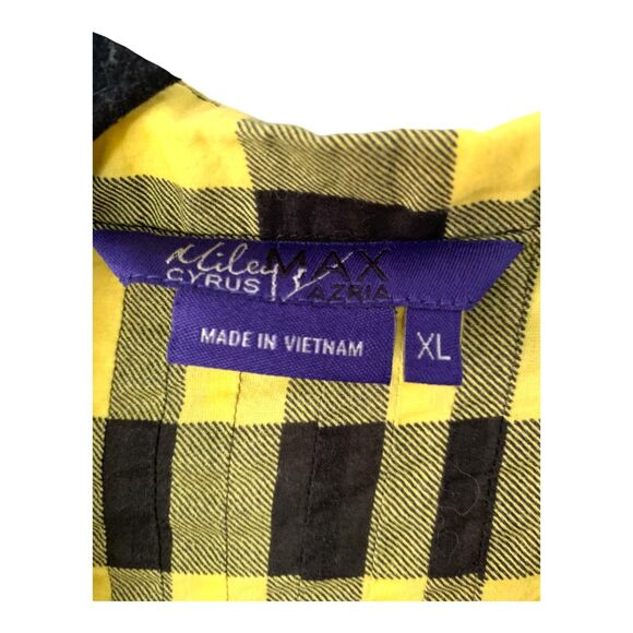 MILEY CYRUS max yellow & black checkered plaid button down cute top size XL - Picture 6 of 6